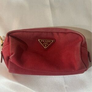 Prada Scarlet Red Makeup Bag with Gold Logo